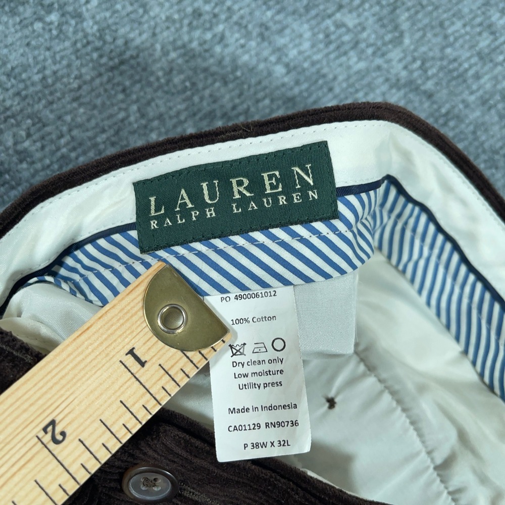 Lauren Ralph Lauren Pants Mens 38x32 Brown Corduroy Flat Front Pocket #AB452 - Picture 3 of 9